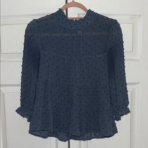 Smocked Neck Swiss Dot Blouse